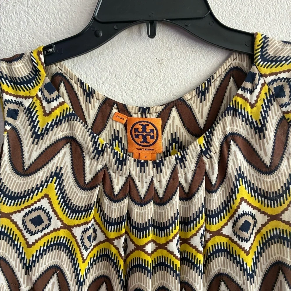 Tory Burch Yellow Brown Zigzag Print Sleeveless Camisole 8